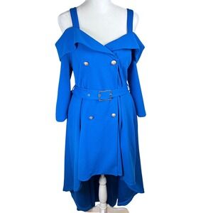 Venus Royal Blue Off Shoulder High Low Belted Dress Silver Buttons Size 6